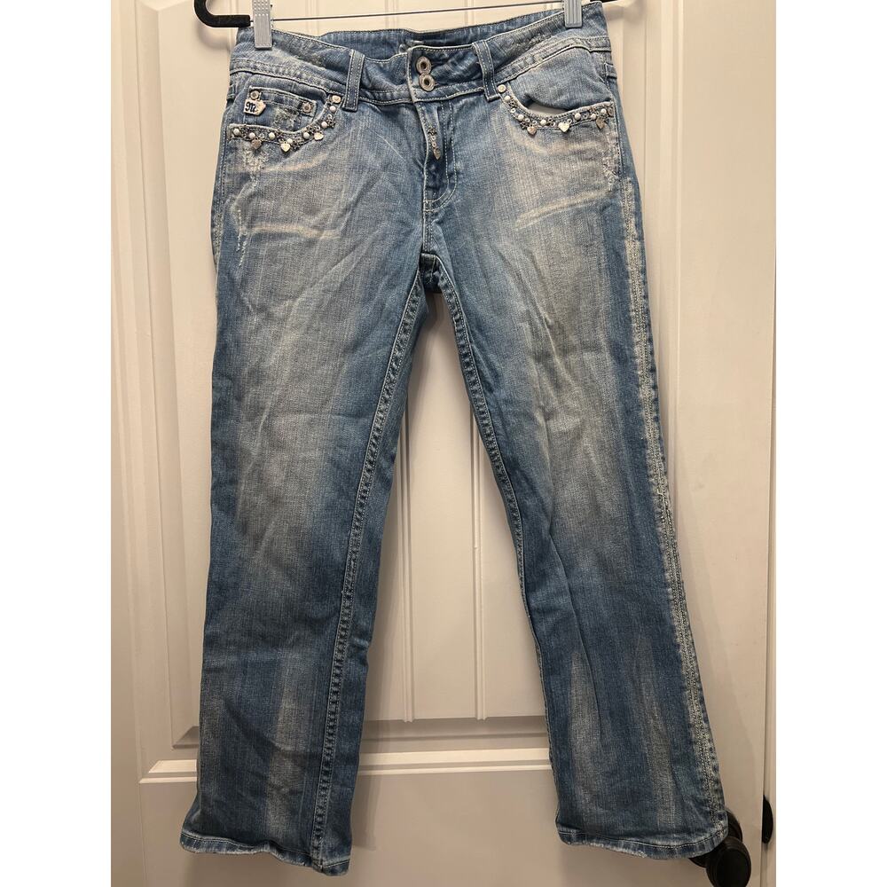 Miss Me Women’s Mid Rise Stretch Embellished Cropped Denim Jeans Size‎ 29 Blue
